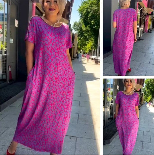 💥Limit Time 50% OFF💕Diamond Neck Pink Purple Floral Print Dress