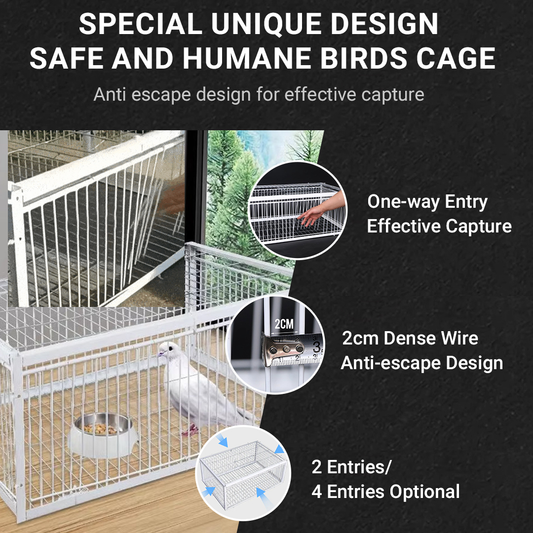 💥AutoTrap Bird Cage - Entry Only, No Exit, With Base