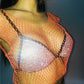 🔥💕Fascinating Rhinestone-Embellished Fishnet Crop Top