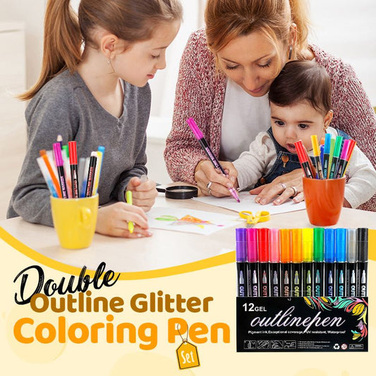 🎅Christmas Sales 50% OFF🎁Double Outline Glitter Coloring Pen Set