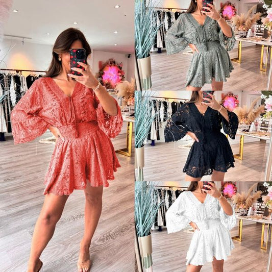 🔥Limit Time 50% OFF & Free Shiping!!!🔥Casual Short V-Neck Lace Suit