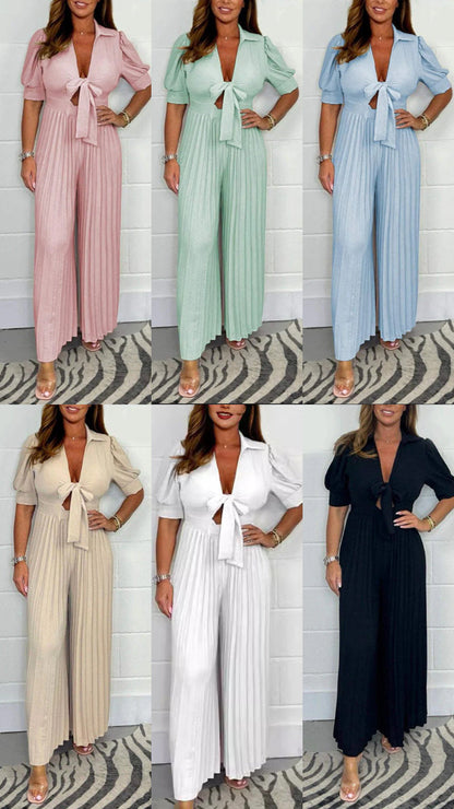 💛Free Shipping💛Women’s Solid Color Pleated Jumpsuit