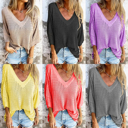 V-neck Hollow Knitted Top (Buy 2 Free Shipping)