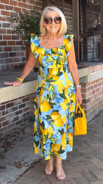 💥Summer Hot sale-50% OFF🍋Oversized lemon print tunic dress