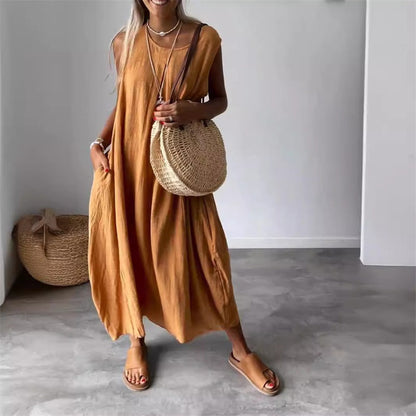 🎁2024 new styles 50% OFF 💫Cotton and Linen Sleeveless Casual Dress with Pocket