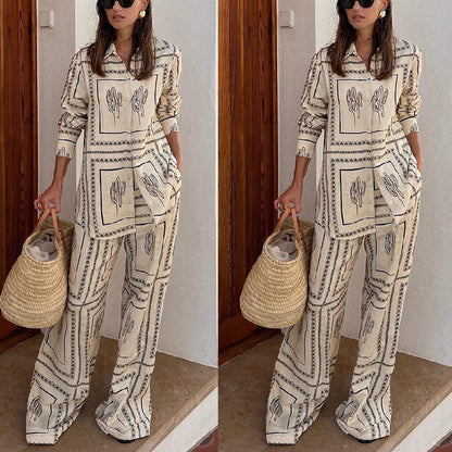 While supplies last-50% Off ! 🎁Women's Geometric Print 2-Piece Set - Shirt and Wide Leg Pants