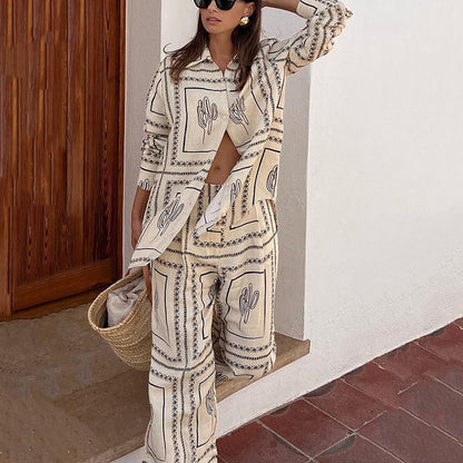 While supplies last-50% Off ! 🎁Women's Geometric Print 2-Piece Set - Shirt and Wide Leg Pants