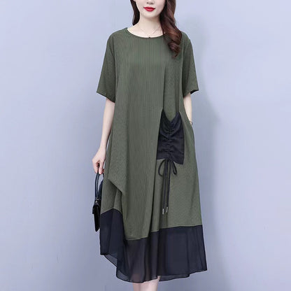 🔥Summer Sale 50% OFF 🔥Women's Round Neck Patchwork Loose Dress