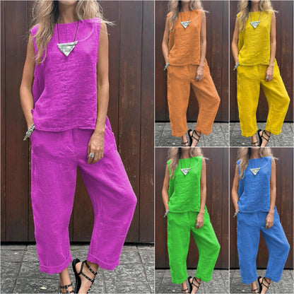 💕Women's 2 Piece Outfits Loose Fit Sleeveless Top & Long Pants