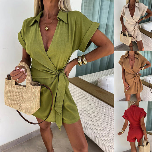 🔥Summer Sales-50% OFF🔥Women's Cotton Linen Sexy V Neck Romper