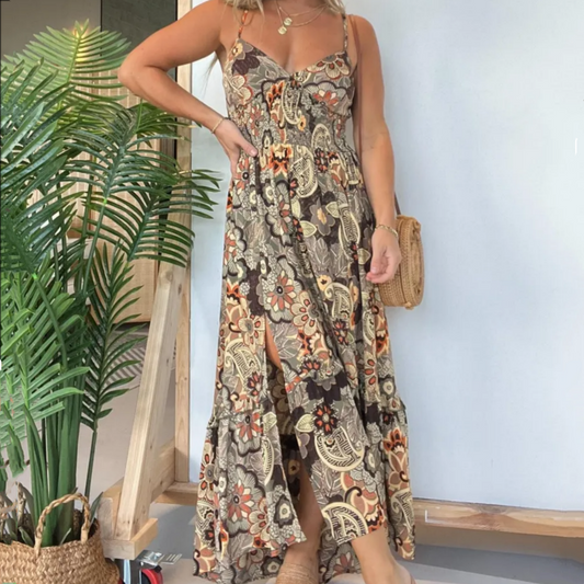 💥Limit Time 50% OFF 💕Women’s Sexy Spaghetti Strap Floral Print Long Dress