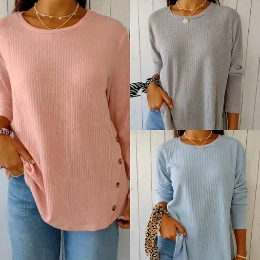 💥Buy 2 Free Shipping 👚Women’s Casual Long Sleeve Solid Color Button T-Shirt