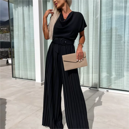 🔥Hot Sale🔥Solid Color High Waist Pleated Leg Jumpsuit