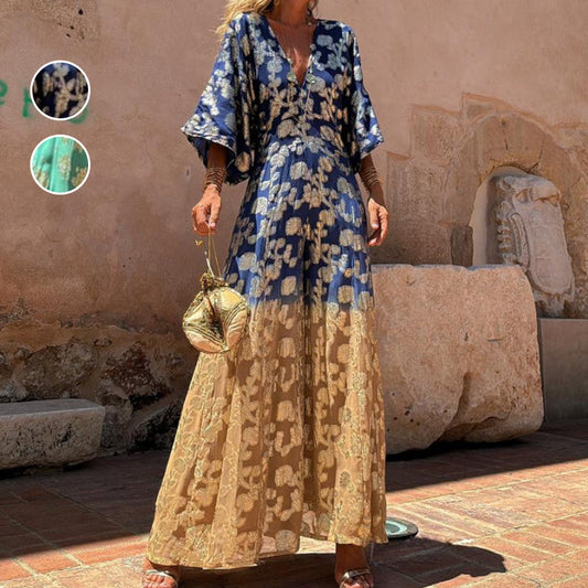 💕Summer Hot Style-50% OFF💕Women’s Elegant V-Neck Floral Print Wide-Leg Flowy Jumpsuit