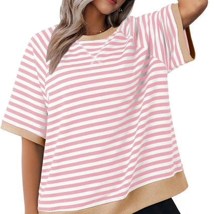 🥰50% OFF：Women's Oversize Striped T-Shirts