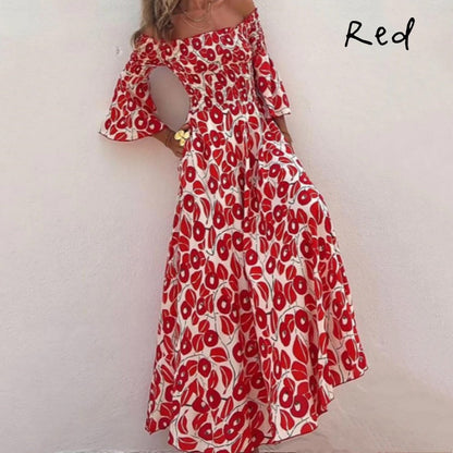 💕50% OFF💃Floral Open Shoulder Flared Sleeves Long Dress