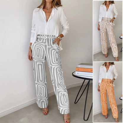 Women's Casual Shirt Pants Two Piece Set