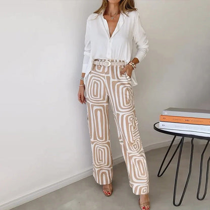 Women's Casual Shirt Pants Two Piece Set