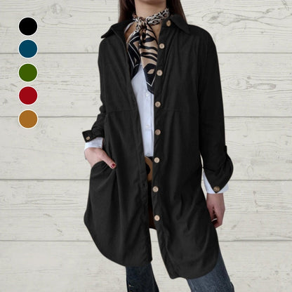 Women's Lapel Soft Long-Sleeve Button Down Coat