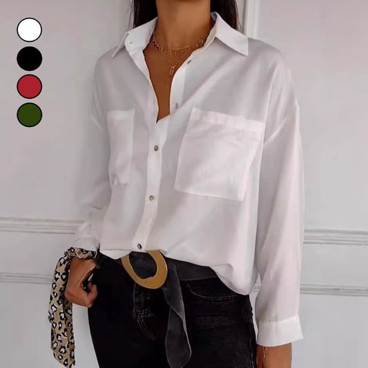 🍁Early Autumn-Specials 50% OFF💕Women's Solid Lapel Long-Sleeve Button Down Shirts