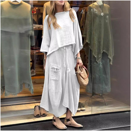 🍂Early Fall Specials 58% OFF💕Women's Casual Round Neck Top and Loose Half-body Skirt Two-piece Set