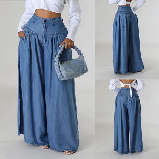 💕New Arrival Specials:High Waist Zipper Wide Leg Denim Women Pants