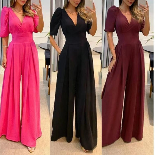 💥Limit Time 60% OFF💕Women's High-Waist Wide-Leg Jumpsuit in Solid Color