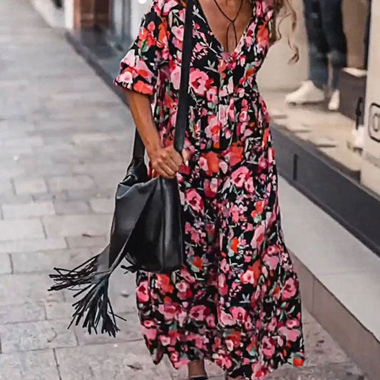 🥰Limit Time 50% OFF💕Women's Loose V-Neck Floral Flowy Dress