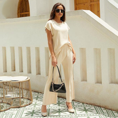 💕Free Shipping🌷【Elegant and stylish】Short-Sleeve Top & Wide-Leg Pants 2-Piece Set