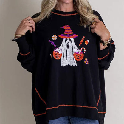 🥳Hot Sale 50% OFF🥰Women’s Trendy Halloween Ghost Sequin Sweatshirt