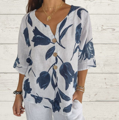 Printed V-neck Top