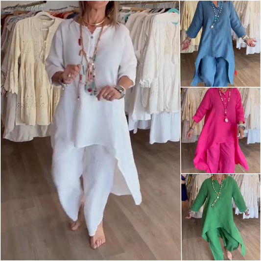 💕Free shipping💕！！！Hot Sale Women's Solid Color Linen Casual Suit